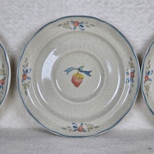 Set Of 3 International China Marmalade Saucers Goose Blue Ribbon Fruit